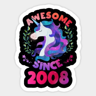 Cute Awesome Unicorn Since 2008 Funny Gift Sticker